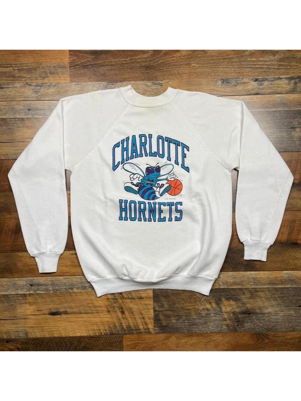 Vintage 80s Charlotte Hornets Crewneck Sweatshirt Mens Large NBA Basketball